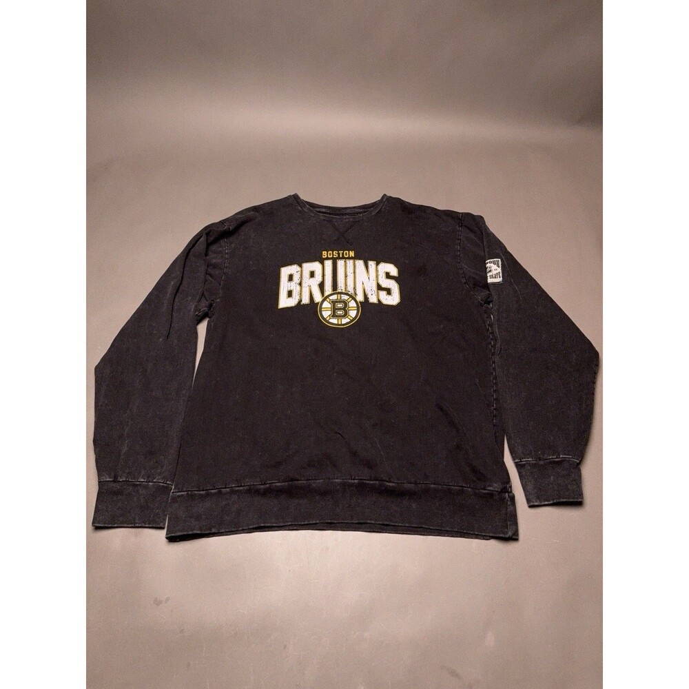 Boston Bruins NHL Crewneck Sweatshirt Large Calhoun Black Tie Dye Faded Pullover